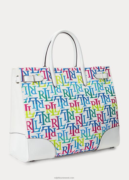 Ralph Lauren naised tikitud lõuendist suur devyn kandekott PR0V5425 mitmevärviline logo/valge