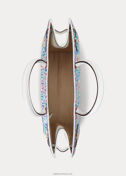 Ralph Lauren naised tikitud lõuendist suur devyn kandekott PR0V5425 mitmevärviline logo/valge