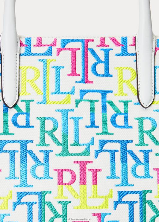 Ralph Lauren naised tikitud lõuendist suur devyn kandekott PR0V5425 mitmevärviline logo/valge