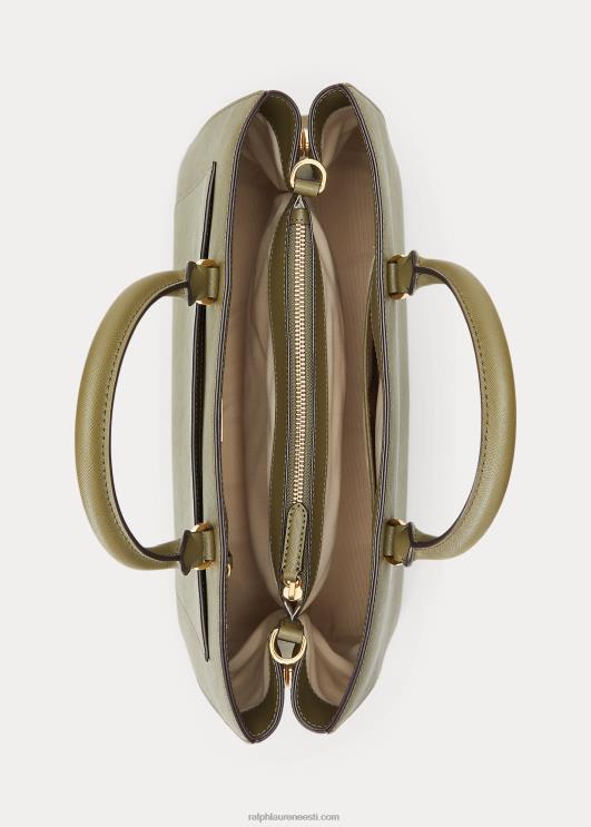 Ralph Lauren naised crosshatch nahast suur hannakott PR0V5413 oliivi-sõnajalg