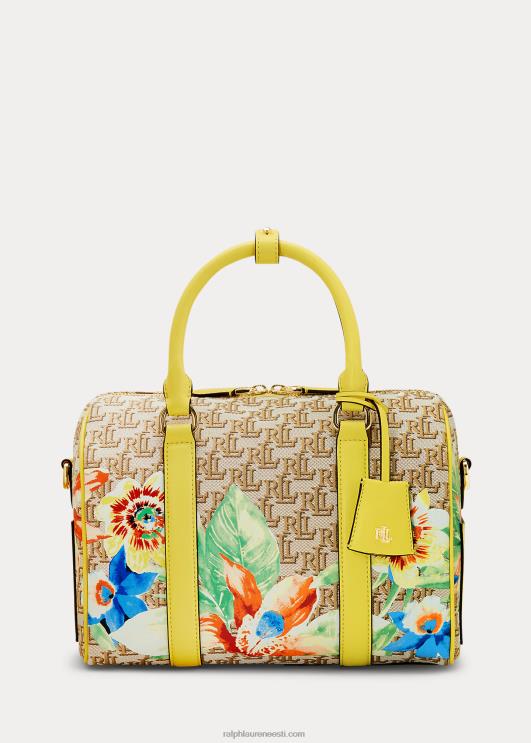 Ralph Lauren naised monogramm žakaarmass keskmine kaden satchell PR0V5460 khaki/päikesekala kollane