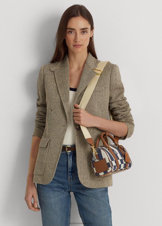 Ralph Lauren naised nahast ääristega lõuendist väike kaden-kott PR0V5415 logo/tartan/merevägi