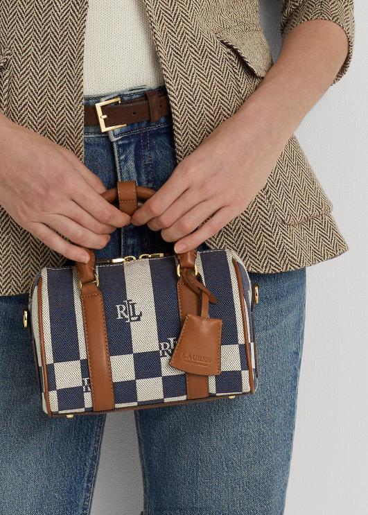 Ralph Lauren naised nahast ääristega lõuendist väike kaden-kott PR0V5415 logo/tartan/merevägi