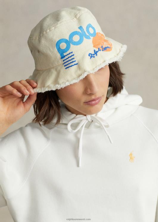 Ralph Lauren naised logoga sun & waves puuvillane ämbrimüts PR0V5573 kreem multi