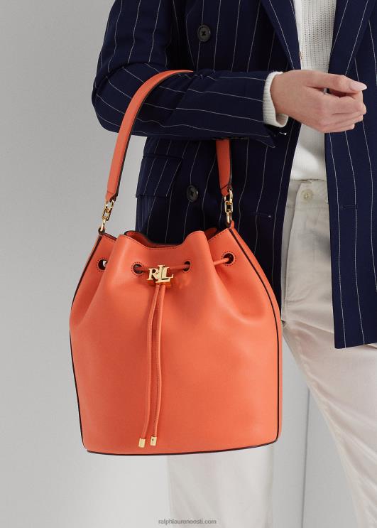 Ralph Lauren naised nahast suur Andie nööriga kott PR0V5454 sadamaäärne korall