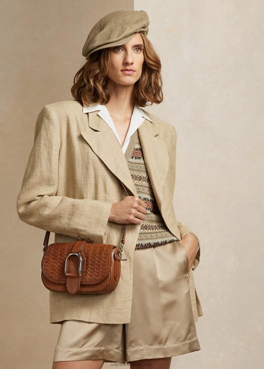 Ralph Lauren naised kootud vasikanahast welingtoni õlakott PR0V5273 tan