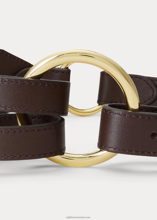 Ralph Lauren naised kolme rihmaga o-rõngaga nahast vöö PR0V4937 kastanipruun
