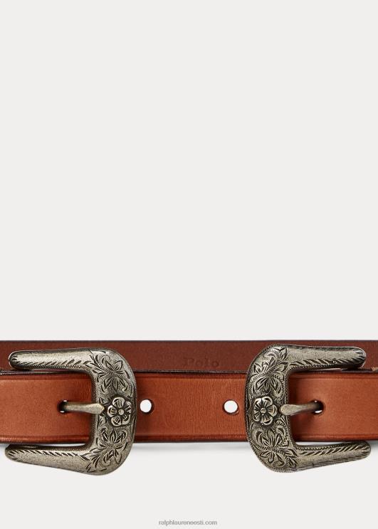 Ralph Lauren naised läänepoolne vasikanahast topeltpandlaga vöö PR0V5571 cuoio