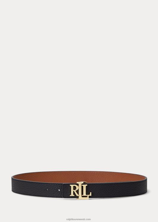 Ralph Lauren naised logoga pööratav kiviklibuga nahast vöö PR0V4938 must/pruun