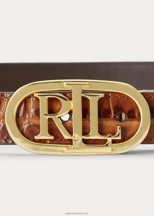 Ralph Lauren naised logoga pööratav nahast kõhn vöö PR0V4943 kastanipruun