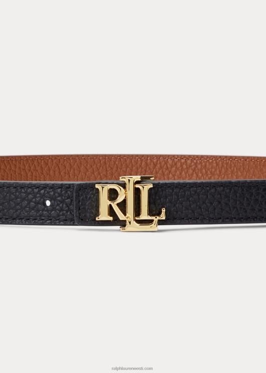 Ralph Lauren naised logoga pööratav nahast kõhn vöö PR0V4944 must/pruun