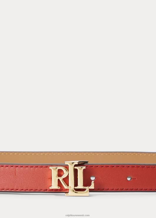 Ralph Lauren naised logoga pööratav nahast kõhn vöö PR0V4946 punane päikesekivi/kaamel