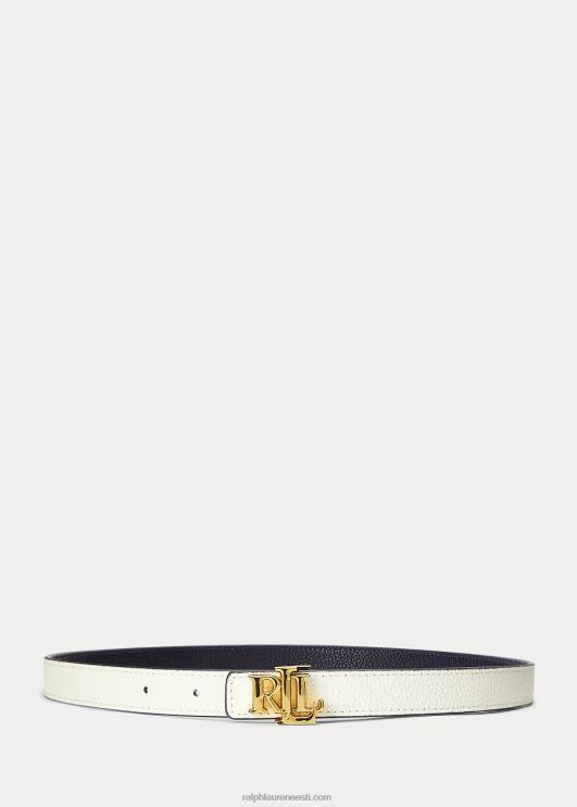 Ralph Lauren naised logoga pööratav nahast vöö PR0V4958 rafineeritud merevägi/vanilje