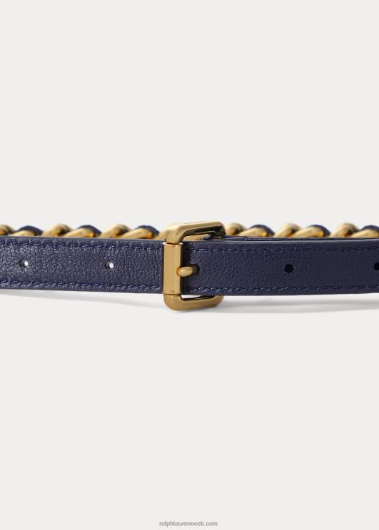 Ralph Lauren naised nappa nahast ja ketist kitsas vöö PR0V4929 rafineeritud merevägi