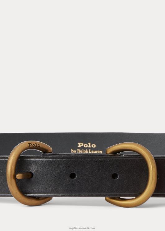 Ralph Lauren naised vasikanahast topelt D-rõngaga vöö PR0V5536 must
