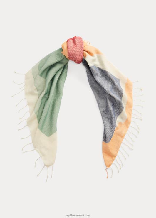 Ralph Lauren naised abstraktse motiiviga puuvillane sall PR0V9731 kreem multi