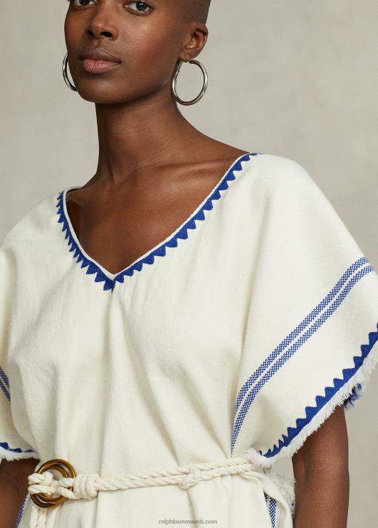 Ralph Lauren naised tutiga kootud puuvillane pontšo PR0V5470 kreem/sinine