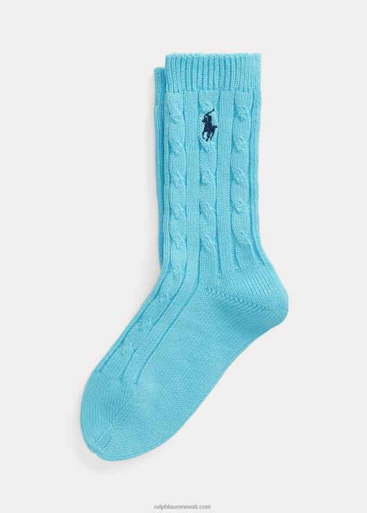 Ralph Lauren naised kaabliga kootud puuvillaseguga crew sokid PR0V9727 sinine