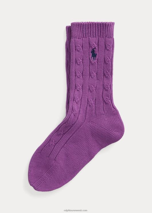 Ralph Lauren naised kaabliga kootud puuvillaseguga crew sokid PR0V9728 magenta