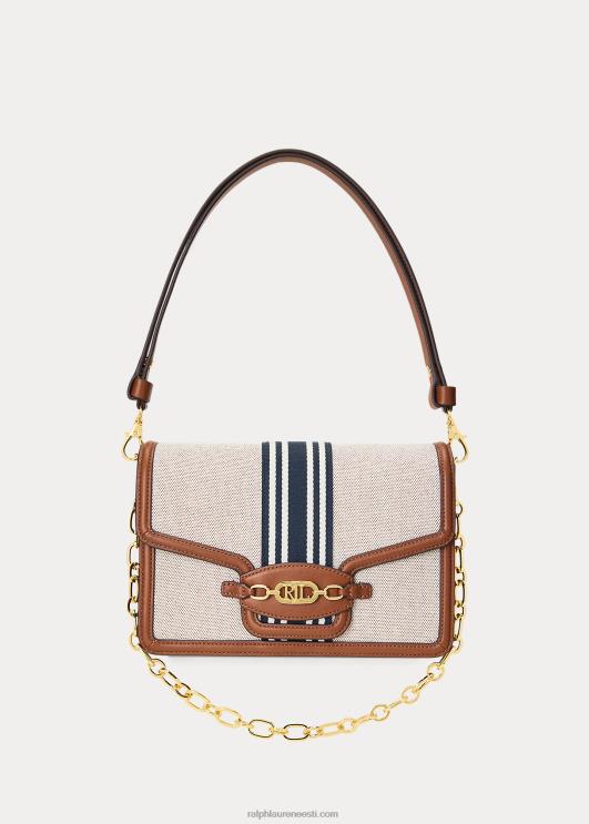 Ralph Lauren naised triibuline lõuend keskmine sydnee kott PR0V5387 tan/merepunane