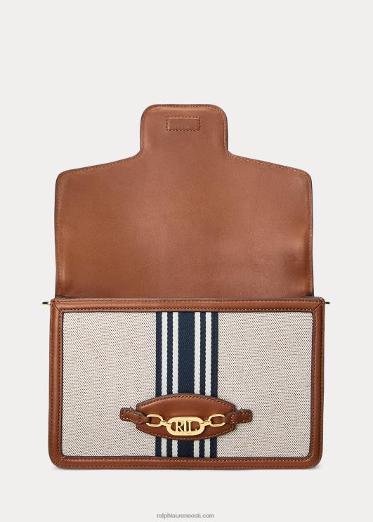 Ralph Lauren naised triibuline lõuend keskmine sydnee kott PR0V5387 tan/merepunane