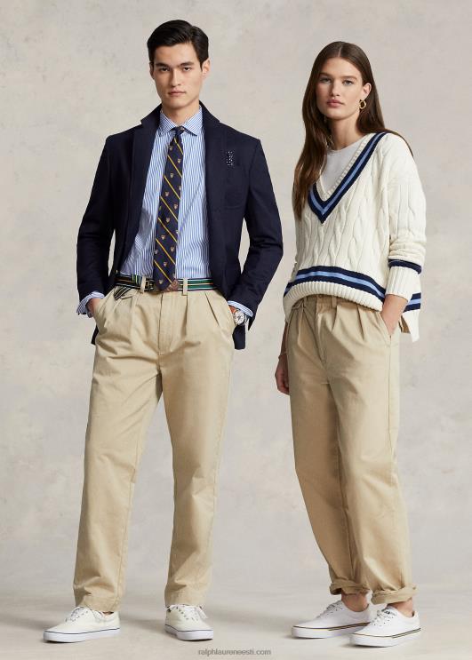 Ralph Lauren unisex whitman lõdvestunud istuvusega plisseeritud chino püksid PR0V87 rl khaki