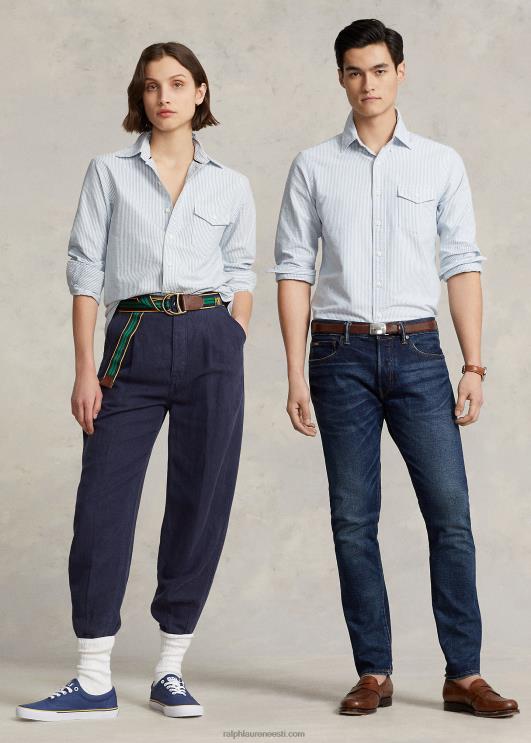 Ralph Lauren unisex kohandatud sobivusega triibuline oxfordi särk PR0V137 sinine/valge