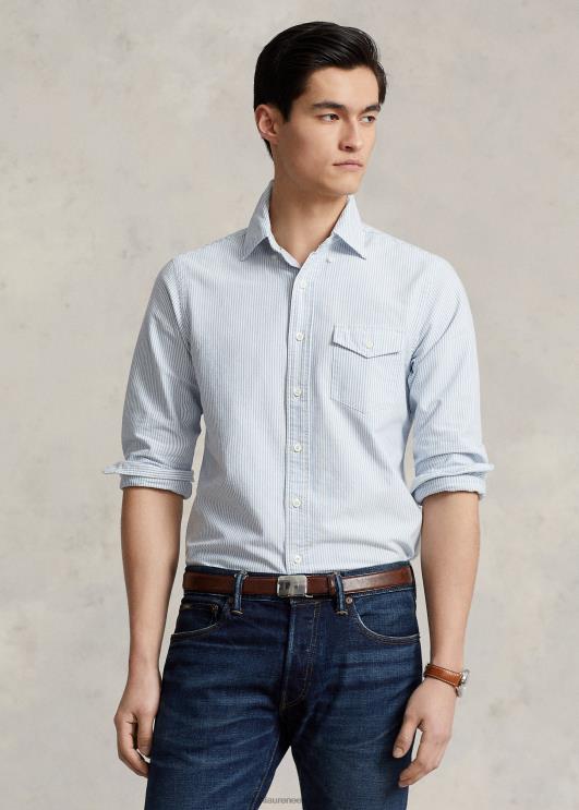 Ralph Lauren unisex kohandatud sobivusega triibuline oxfordi särk PR0V137 sinine/valge