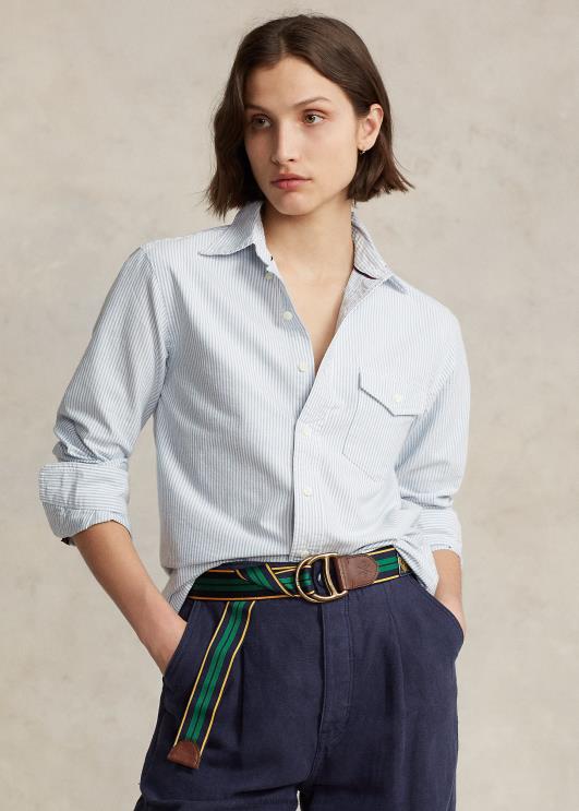 Ralph Lauren unisex kohandatud sobivusega triibuline oxfordi särk PR0V137 sinine/valge