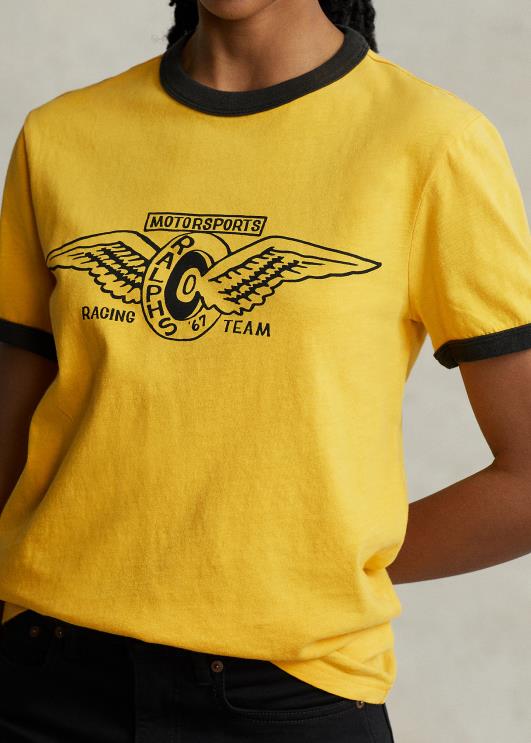 Ralph Lauren unisex kohandatud slim fit jersey graafiline T-särk PR0V904 kollane torm